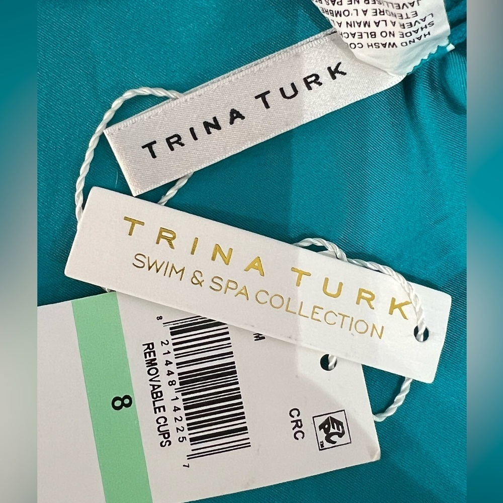 NWT Trina Turk Monaco High Leg One Piece Swimsuit Turquoise Size 8 - Picture 6 of 6